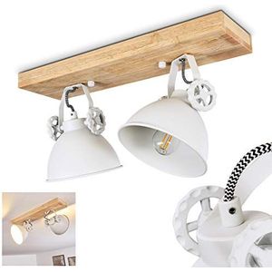 Plafondlamp Svanfolk, plafondlamp van metaal/hout in wit/natuur, 2 lampen, met verstelbare spots, 2 x E14-fitting, retro/vintage design, zonder gloeilampen