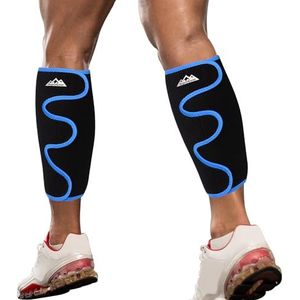 supregear Calf Support Brace, 2 Pack Shin Splint Compression Men Women Adjustable Calf Wrap Sleeve for Muscle Swelling Walking Training Comfortable Breathable Calf Support, Zwart + Blauw