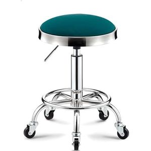 FXLUHAY Ronde rollende kantoorkruk in hoogte verstelbare draaikruk, salonkruk opstelkrukken stoel met wielen en bredere ronde zitting voor medische spa schoonheidsspecialiste studio (groen)