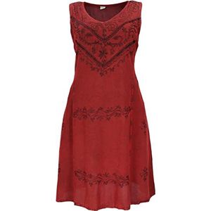 Guru-Shop, Geborduurde Boho Zomerjurk, Midi-jurk, Indiase Hippiejurk in 7/8 Lengte, Rood, Ontwerp 3, Synthetisch, Size:14, Lange Midi-jurken