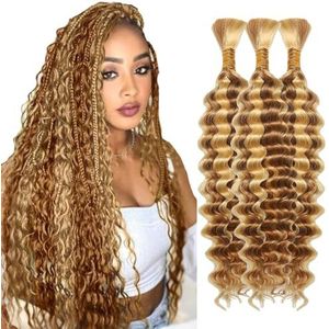 Tuheerst 30 30 30 Inch Deep Wave Bulk hair for Braiding P27/613 Highlight Blonde Menselijk haar 3 Bundles/Pack No Weft Premium Braiding Hair Extensions for Boho Braids With Minimal Tangle
