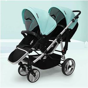 Luxe dubbele kinderwagen, vierwielophanging, drie versnellingen, dubbele kinderwagen, aluminium kinderwagen, eenvoudige kinderwagen