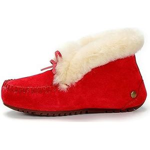 Echt leer bont vrouwen platte schoenen vrouwen casual Moc, Rood, 41 EU