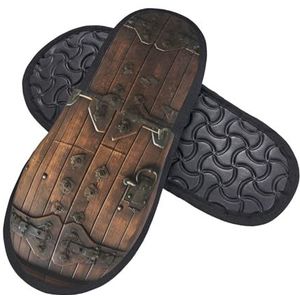 HerfsT Rustieke kraam houten deur print harige pantoffels voor vrouwen mannen pluizige traagschuim pantoffels winter pluche huis slippers M, Zwart, Medium