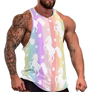 Regenboog Strepen Eenhoorns Heren Tank Top Grafische Mouwloze Bodybuilding Tees Casual Strand T-Shirt Grappige Gym Spier