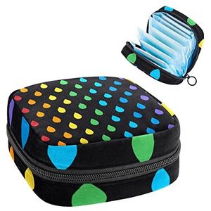 Maandverband Opbergtas,Draagbare maandverband Opbergzak,Kleurrijke Droplet Patroon met zwarte achtergrond, Meerkleurig, 4.7x6.6x6.6 in/12x17x17 cm
