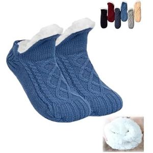 VULCCI Antislip thermische sokken voor binnen, met fleece gevoerde antislip thermische pantoffelsokken, pluizige slipperssokken met V-mond voor dames en heren, Blauw, Medium