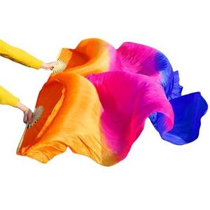Danswaaier, zijden waaiers, Buikdans bamboe waaier sluiers echte zijde accessoires 1 paar veelkleurig meerdere maten(Rosso,150cm-90cm)