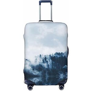 UNIOND groene pijnbomen bedekt met mist bedrukte bagagehoes elastische reiskoffer cover protector fit 45-32 cm bagage, Zwart, S