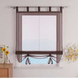 ESLIR Vouwgordijn met lussen Gordijnen Keuken Vouwgordijnen Transparant Lusrolgordijn Gordijnen Modern Voile Bruin BxH 140x155cm 1 Stuk