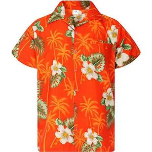 Funky Hawaiiaans Overhemd, Hawaii-Overhemd, Korte Mouw, Small Flower, Oranje, XL