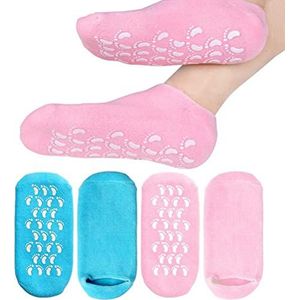 2 paar vochtinbrengende sokken, gelsokken zachte hydraterende gelsokken, gel spa-sokken voor het repareren en verzachten van droge gebarsten voeten huiden (blauw en roze)
