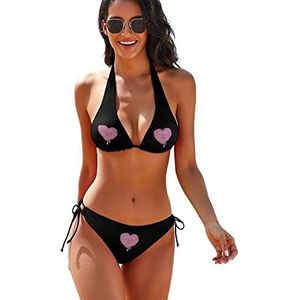 Donut Heart 2-delige bikiniset voor dames, driehoekig badpak, halterstring, badpakken met strikband, S