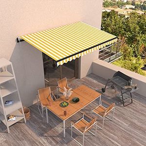 Rantry Casa Zonnezeil, automatisch intrekbaar, 450 x 300 cm, geel en wit, voor buiten, privacy, balkon, terras, huismeubels