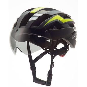 GOOFF Blitz 3 in 1 fietshelm met vizier - maximale ventilatie - met LED licht - 2 magnetische vizieren inbegrepen: transparant en zonnevizier - CE gecertificeerd (Zwart-geel, Large)
