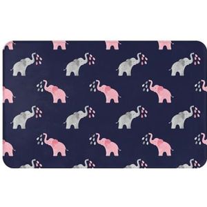 Gearsly Deurmat 50 x 80 cm, roze-grijze olifant cartoon voordeurmatten voor binnen, wasbaar, keuken vuilvangmat antislip, absorberend binnenkomtapijt vloermat voor ingang, huisdieren en honden