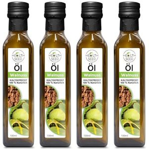 Health Seed® 4 x 100 / 400 ml - ongefilterde walnootolie - 100% zuiver koudgeperste glazen fles - vers van de fabrikant