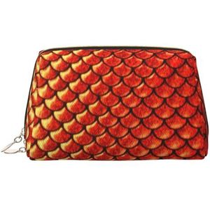 Rode Vis Schaal Lederen Make-up Bag Cosmetische Pouch Travel Organizer Toiletry Clutch