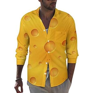 Heldere Smakelijke Gele Kaas Heren Button Down Lange Mouw Shirt Causale Strand Tops Met Zak Regular Fit