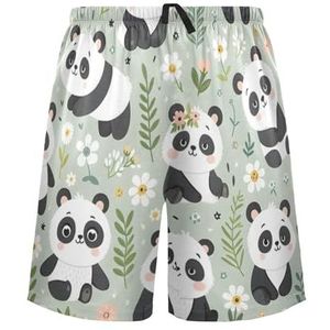 LI ZHI XIN Herenpyjamabroek, korte pyjamabroek, zomer casual shorts, elastische tailleband met trekkoord, rechte losse pasvorm met 2 zakken, S-XXL dierenpandapatroon, Meerkleurig, S