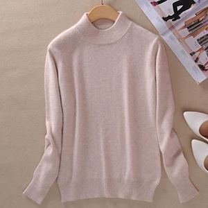 BEQUAH Wollen Trui Kasjmier Katoenmix Halve Coltrui Vrouwen Trui Herfst Winter Jumper Dagelijks Slijtage Basic Warm Gebreide Trui Pull Femme-Beige, Xxxl