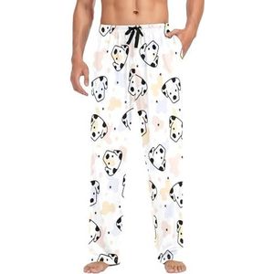 LI ZHI XIN Herenpyjamabroek, lange pyjamabroek, lente, herfst, dunne losse stijl, elastische tailleband met zak, S-XXL dierenhondenpatroon, Meerkleurig, S