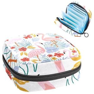 Maandverband Opbergtas, Menstruatiecup Pouch Tampon Bag, Menstruatie Pads Houder Organizer voor Vrouwen Meisjes, Flamingo