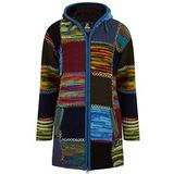 SHAKALOHA - Lang Patchwork Wollen vest - W Longpatch Multi voor dames - Eerlijk geproduceerd in Nepal met volledige fleece binnenvoering en afritsbare capuchon. Bonte felle kleuren. Warm. - S