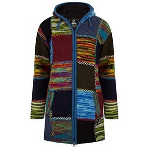SHAKALOHA - Lang Patchwork Wollen vest - W Longpatch Multi voor dames - Eerlijk geproduceerd in Nepal met volledige fleece binnenvoering en afritsbare capuchon. Bonte felle kleuren. Warm. - S
