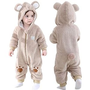 Doladola Schattig baby rompertje Flanel Dier Hooded Jumpsuits Baby Outfit baby outfit for Halloween and Home(Beige beer, 6-12 maanden)