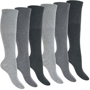 Footstar Gezondheidskniekousen voor dames en heren (6 paar), naadloze diabetici-kousen, Classic Grey, 39-42 EU