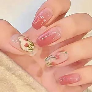 Coffin False Nails Heart Press On Nails Pink Fake Nails Pearl Stick On Nails Ballerina Acrylic 24pcs For Women And Girls，With Solid Glue, Nail Lamp