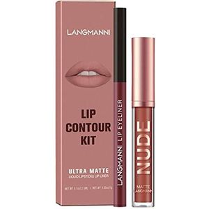 Lipliner en lippenstiftset, Pigment Velvet Lipgloss en Lip Liner Set, Waterdichte, langhoudende lipgloss make-up cadeauset voor dames en meisjes Yuab