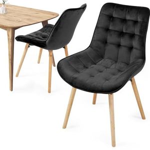 MIADOMODO® Eetkamerstoelen - Set van 2/4/6/8, Scandinavische stijl, Zitting en rug van fluweel met houten poten - Keuken, Woon-/eetkamer, Slaapkamer, Accentmeubilair (Zwart, Set van 2)