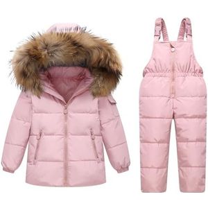Skipak voor kinderen, met donsjas, donsjack met capuchon + skibroek voor baby's, meisjes, sneeuwpak, 2 stuks, winterskijas, donsjas, skibroek, roze, 18-24 maanden
