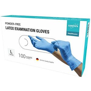 EUROPAPA® 100x latex wegwerphandschoenen wit blauw poedervrij wegwerphandschoenen onderzoekshandschoenen EN455 en EN374 handschoenen wegwerp latex handschoenen verkrijgbaar in maten XS, S, M, L en XL