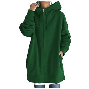 Dames 2023 herfst winter effen hoodies met lange mouwen, casual mode sweatshirt, capuchon met rits en zakken 07,M