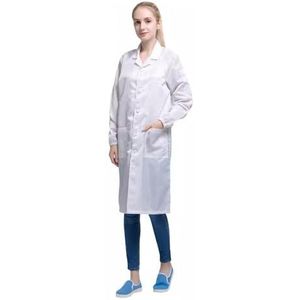 BSC WISSEN DE ESD Anti-statische Toga Unisex Knoop Revers Jas EPA Jas Uniform voor Statische Controle Alle ESD Schone Zaal Gebieden, Wit, S