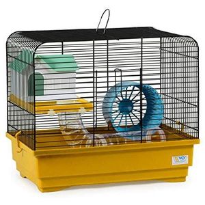 decorwelt Hamsterstaven geel buitenmaten 40x25x34,5 knaagkooi hamster plastic kleine dieren kooi met accessoires