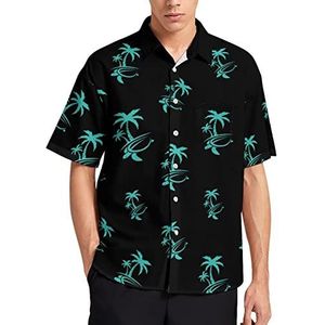 Hawaiiaanse palmboom en zeeschildpad heren T-shirt met korte mouwen casual button down zomer strand top met zak