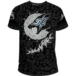 Zomer Viking Odin Fenrir Tattoo T-shirt – Unisex 3D Digitaal Bedrukte Viking Krijger Vegvisir Rune Casual Korte Mouwen – Celtic Pagan Beach Party Quick Dry Top (Color : Fenrir A, Size : 3XL)