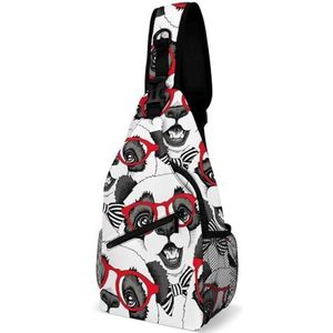Panda Kind in een rode bril reizen crossbody tas sling rugzak wandelen borst schoudertas fanny pack dagrugzak geschenken voor vrouwen mannen