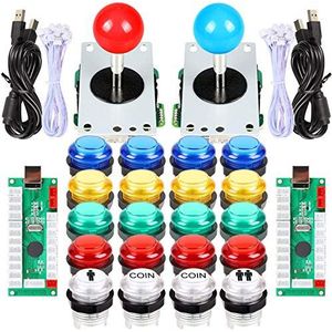 EG STARTS Arcade Classic DIY Kit USB-LED-encoder voor pc-gameconsole, 2 x 8-weg joystick 20 x 5 V verlichte toetsen voor Mama Jamma (rood/blauwe toetsen + MIX-kleurtoetsen)