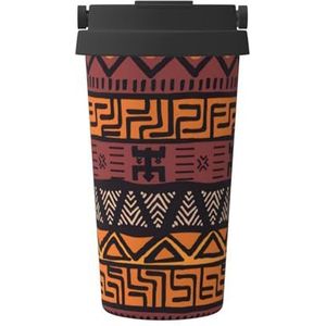 FRGMNT Afrikaanse modder doek tribal print thermische koffiemok, reizen geïsoleerde deksel roestvrij stalen beker voor thuiskantoor buiten