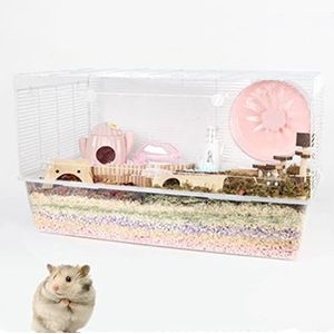 xixi-home Hamsterkooi groot, rattenkooi caviakooi kleine dierenkooi DIY dubbele deur verwijderbare lade 84,5 x 47,5 x h 48 cm (ijzerdraad + acryl)