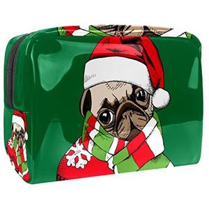 Kerstmuts Sjaal Hond Print Reizen Cosmetische Tas voor Vrouwen en Meisjes, Kleine Waterdichte Make-up Tas Rits Pouch Toiletry Organizer, Meerkleurig, 18.5x7.5x13cm/7.3x3x5.1in, Modieus