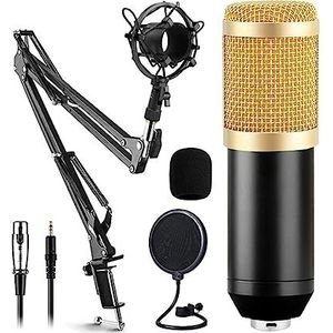 Geluidskaartkit, Condensatormicrofoon met V8S Live-geluidskaart (optioneel) for live streaming, zingen, gamen(Style A Gold)