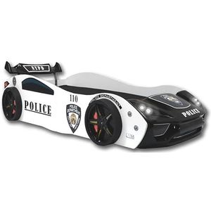 Aileenstore Autobed 90x200 jongens kinderen kinderbed Police racewagenbed incl. lattenbodem LED-licht spoiler (Fresh Plus H2 matras)