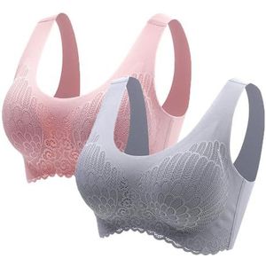kumosaga Geen beugel verzamelen slaap push-up bh, ademende en comfortabele mesh bh's draadloze kanten push-up bh for dames (Color : Pink+gray(2pcs), Size : 4XL)