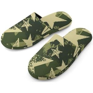 Groene Camouflage Militaire Sterren Vrouwen Katoenen Slippers Indoor Home Slippers Wasbare Slippers voor Vrouwen